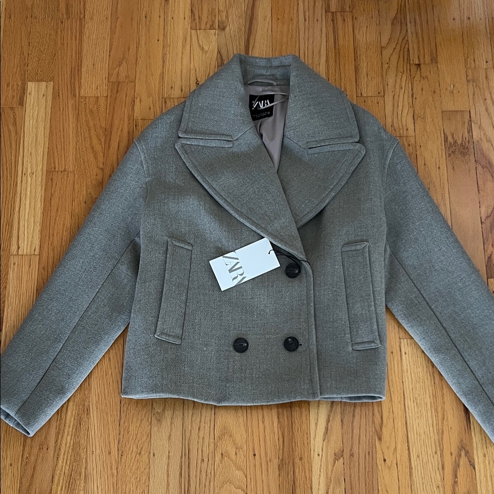 BNWT! Zara taupe grey short pea coat XS